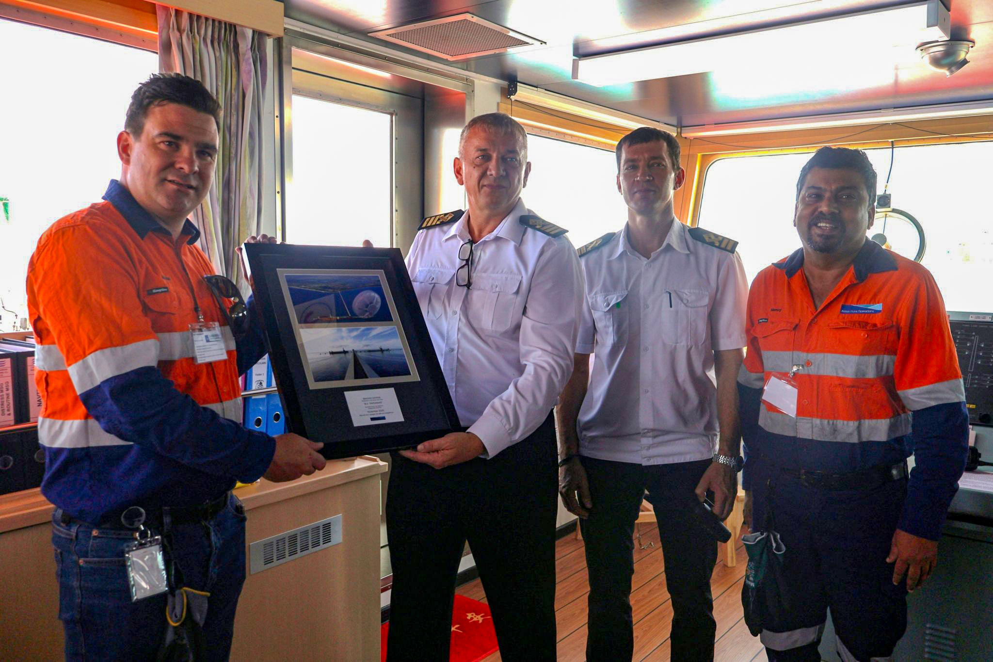 Commemorative plaque to the Master and Crew of MV PAFSANIAS to mark her Maiden Voyage